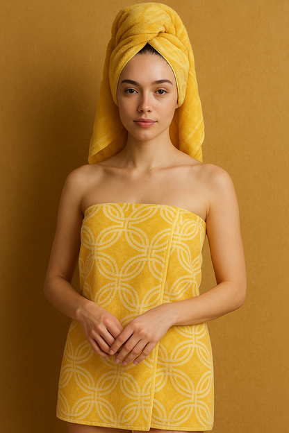 Trendy Yellow Color Pattern Towel | Large Size Bath Towel | 100% Cotton